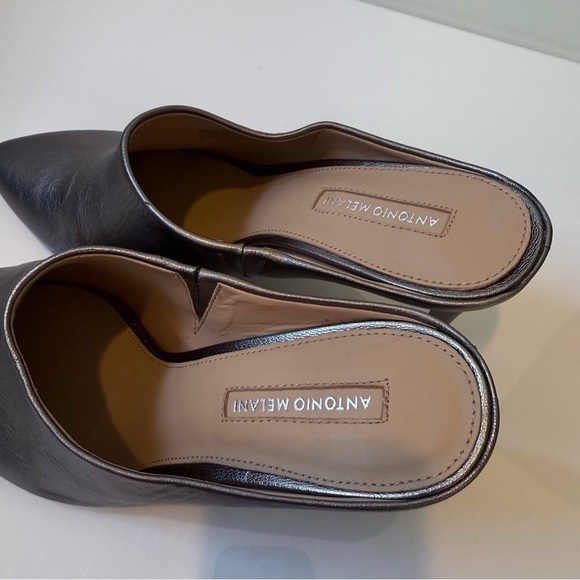 ANTONIO MELANI Leather Pointed Toe Mule Heels Metallic Pewter Size 7.5 - Picture 9 of 12